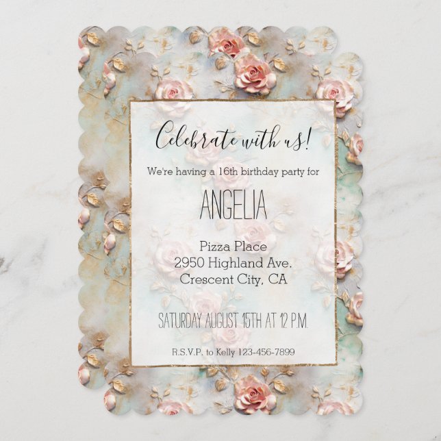Beautiful Romantic Blush Pink Romantic Roses Invitation (Front/Back)