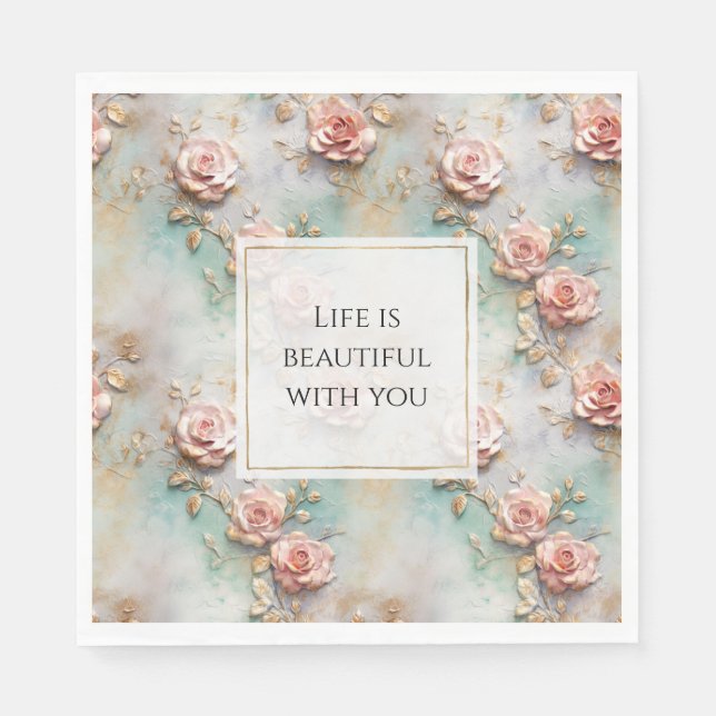 Beautiful Romantic Blush Pink Romantic Roses Napkin (Front)