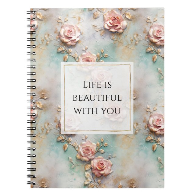 Beautiful Romantic Blush Pink Romantic Roses Notebook (Front)