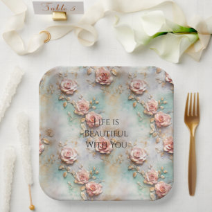 Beautiful Romantic Blush Pink Romantic Roses Paper Plate