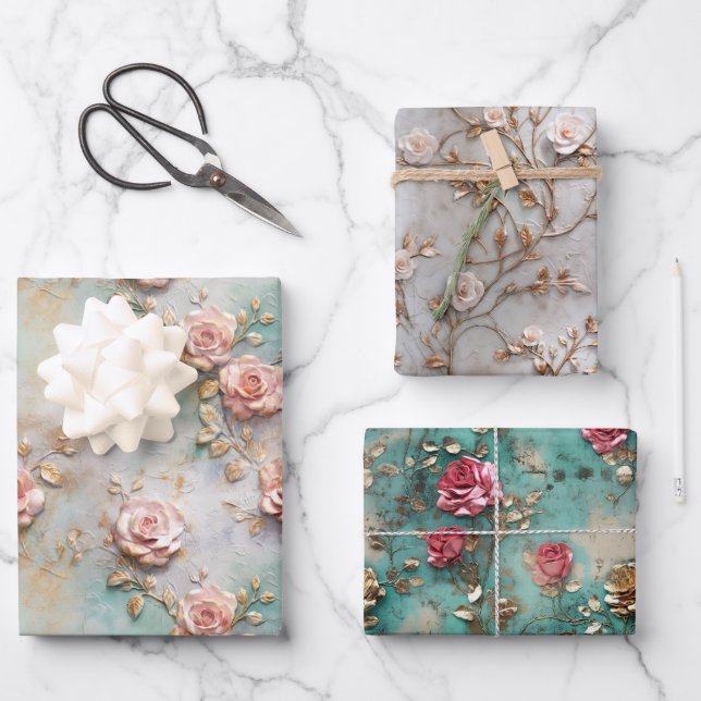 Beautiful Romantic Blush Pink Romantic Roses Wrapping Paper Sheet (Front)