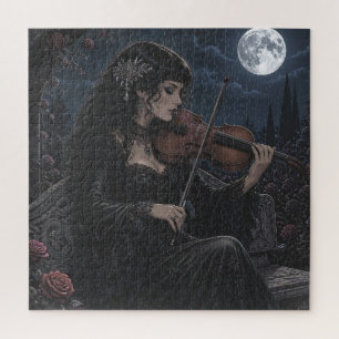 Beautiful Romantic Gothic Beauty Playing Viola   Jigsaw Puzzle