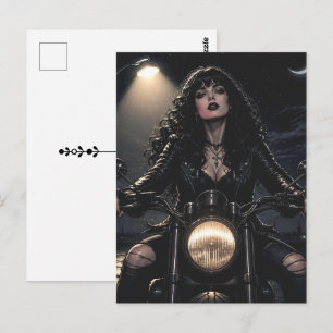 Beautiful Romantic Gothic Woman on Motorcycle Postcard