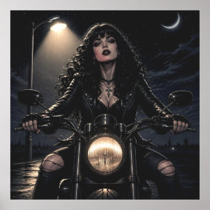 Beautiful Romantic Gothic Woman on Motorcycle Poster