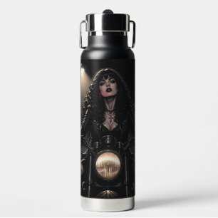Beautiful Romantic Gothic Woman on Motorcycle  Water Bottle