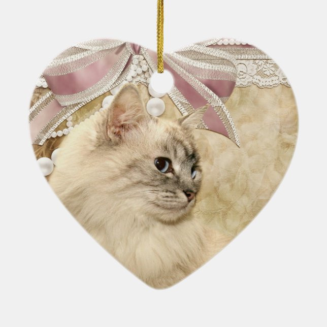Beautiful romantic kitty cat ceramic tree decoration (Back)