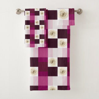 Beautiful Romantic Pink Floral Pattern Bath Towel Set