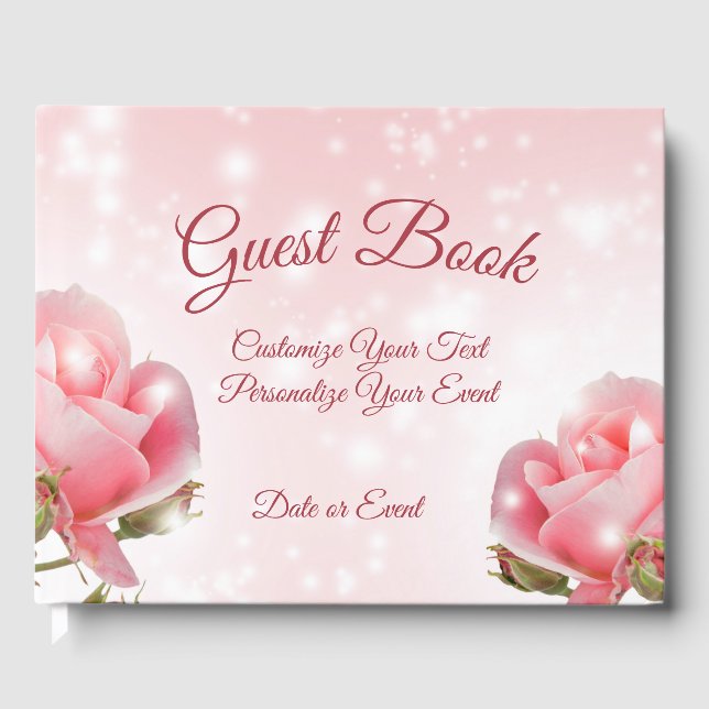 Beautiful Romantic Pink Roses Floral Guest Book (Front)