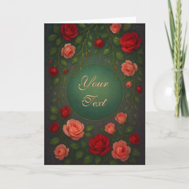 Beautiful Romantic Red and Pink Roses Card (Front)