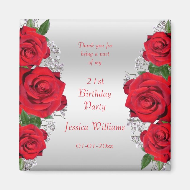 Beautiful Romantic Red Roses Birthday Favour Magnet (Front)