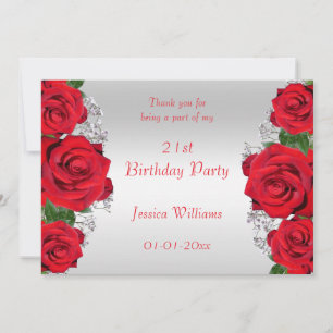 Beautiful Romantic Red Roses Birthday Thank You Card