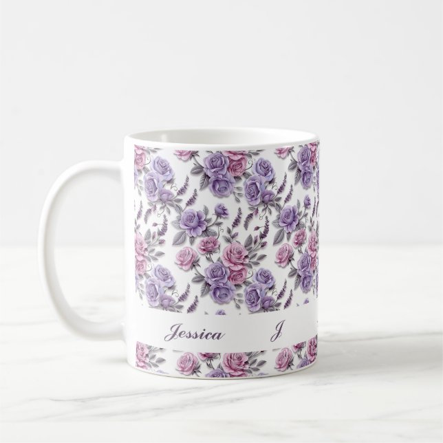 Beautiful Romantic Spring Violet Girly Flowers Coffee Mug (Left)
