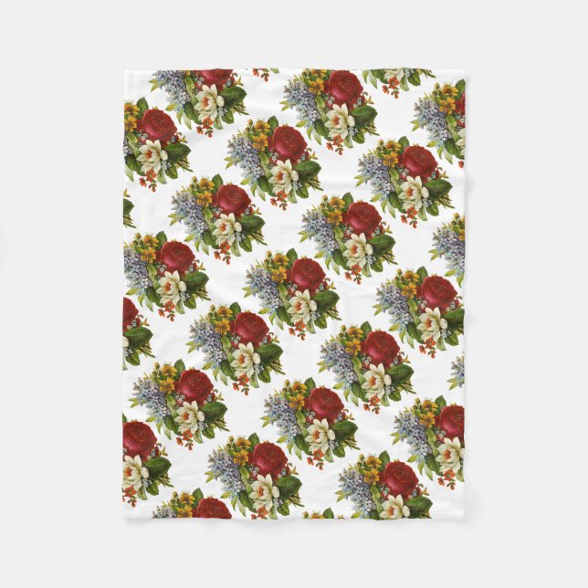 Beautiful Romantic Summer Bouquet with Red Rose Fleece Blanket (Front)