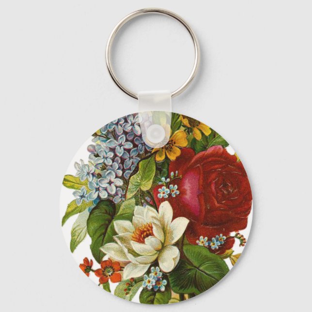 Beautiful Romantic Summer Bouquet with Red Rose Key Ring (Front)
