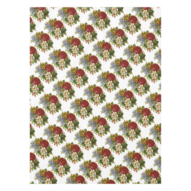 Beautiful Romantic Summer Bouquet with Red Rose Tablecloth (Front)