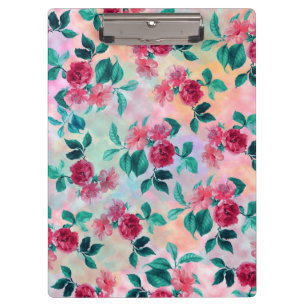Beautiful romantic watercolor roses floral pattern clipboard