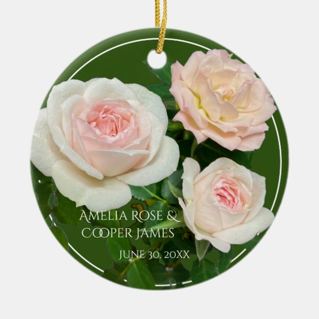 Beautiful romantic white pink roses  ceramic tree decoration (Front)