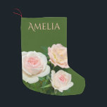 Beautiful romantic white pink roses small christmas stocking<br><div class="desc">Romantic soft pink and white roses,  add your own name! - background colour is customisable too!</div>