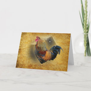 Beautiful Rooster and Rustic Barn Chicken Coop Card