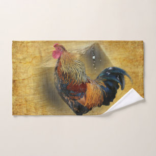 Beautiful Rooster and Rustic Barn Chicken Coop Hand Towel