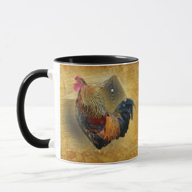 Beautiful Rooster and Rustic Barn Chicken Coop Mug (Left)