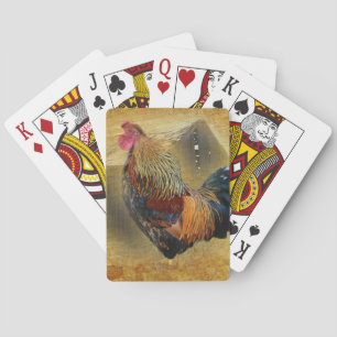 Beautiful Rooster and Rustic Barn Chicken Coop Playing Cards