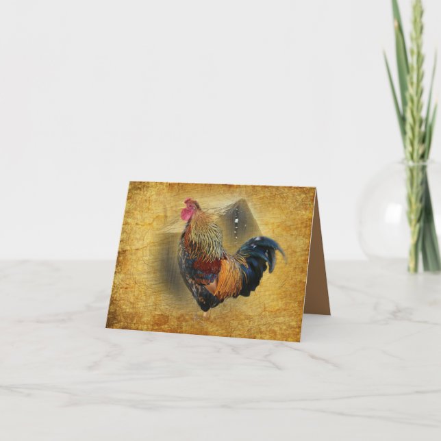 Beautiful Rooster and Rustic Barn Chicken Coop Thank You Card (Front)