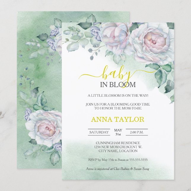 Beautiful Rose Baby In Bloom Floral Baby Shower Invitation (Front/Back)