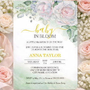 Beautiful Rose Baby In Bloom Floral Baby Shower Invitation