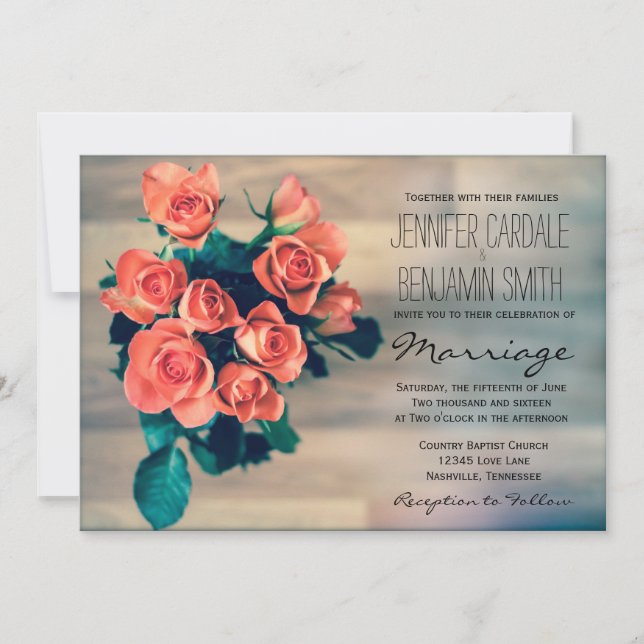 Beautiful Rose Bouquet Flowers Wedding Invitations (Front)