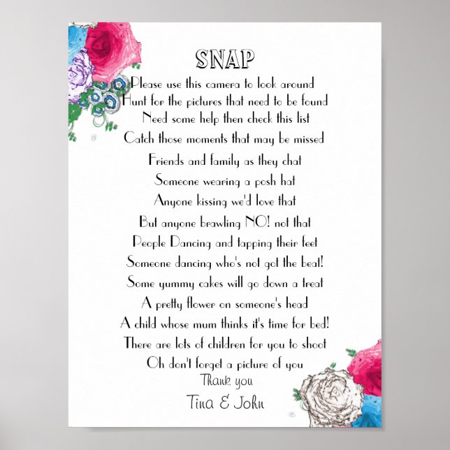 Beautiful Rose Design Wedding Photo Game Poster (Front)