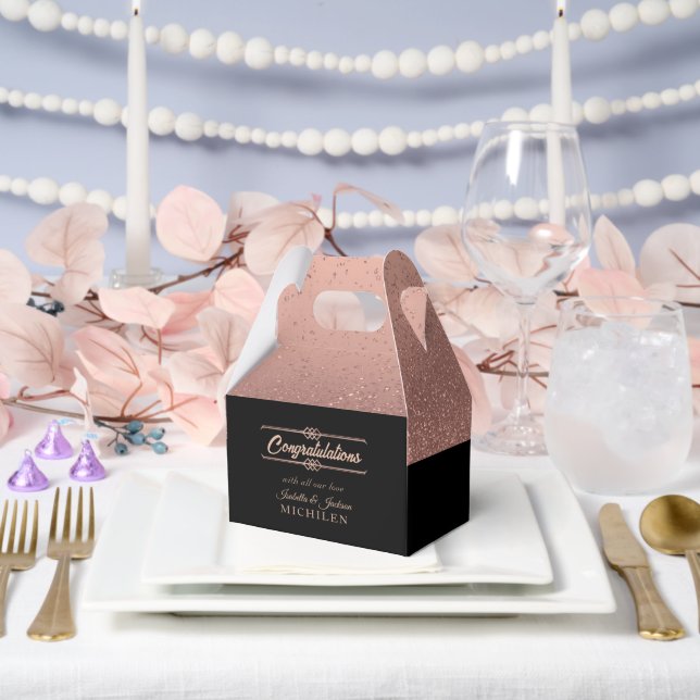 Beautiful Rose Gold Glitter and Black Favour Box (Wedding)