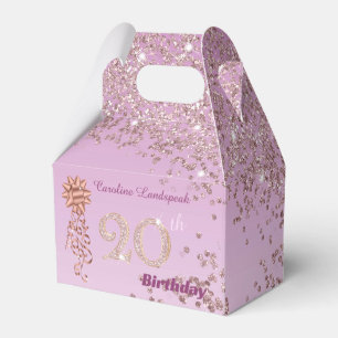 Beautiful Rose Gold Glitter Ribbon 20th Birthday Favour Box