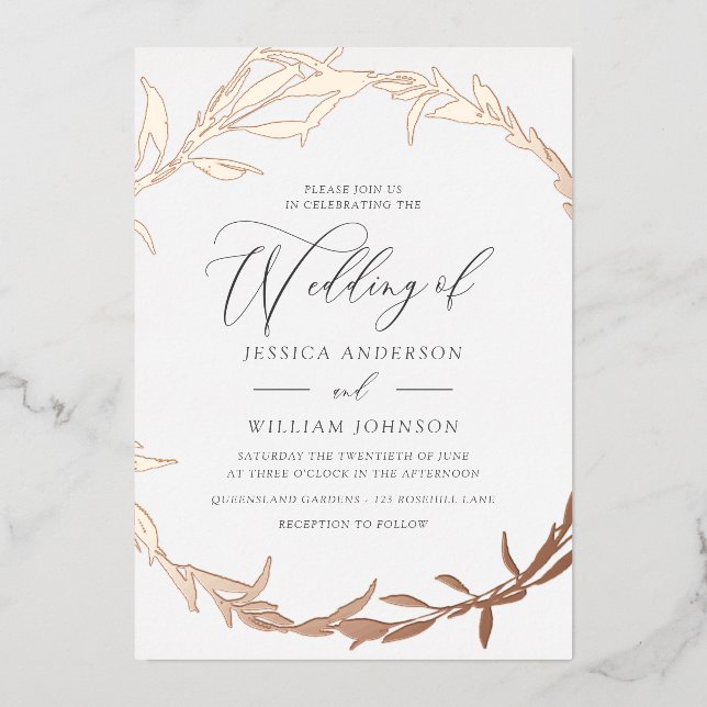 Beautiful Rose Gold Leaf Wreath Foil Wedding Foil (Front)