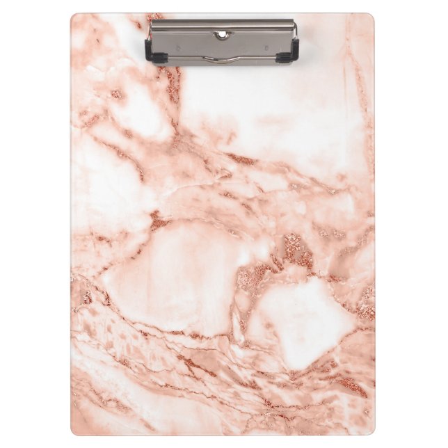 Beautiful Rose Gold Sparkle Faux Marble Pattern Clipboard (Front)