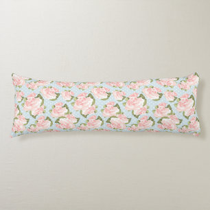 Beautiful rose pattern with blue polka dots body cushion