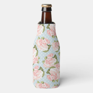 Beautiful rose pattern with blue polka dots bottle cooler