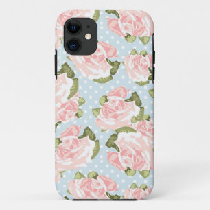 Beautiful rose pattern with blue polka dots Case-Mate iPhone case