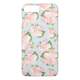Beautiful rose pattern with blue polka dots Case-Mate iPhone case