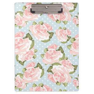 Beautiful rose pattern with blue polka dots clipboard