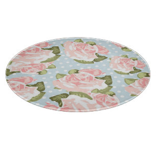 Beautiful rose pattern with blue polka dots cutting board