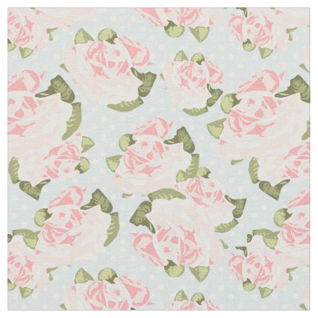 Beautiful rose pattern with blue polka dots fabric (Close Up)