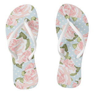 Beautiful rose pattern with blue polka dots jandals