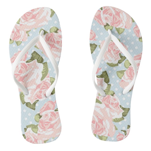Beautiful rose pattern with blue polka dots jandals (Footbed)