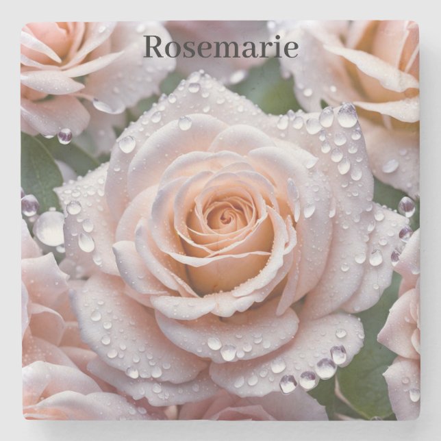 Beautiful rose & raindrops. Personalised coaster (Front)
