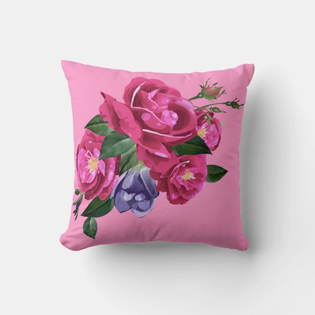 Beautiful Rose Sketch Throw Pillow (Front)
