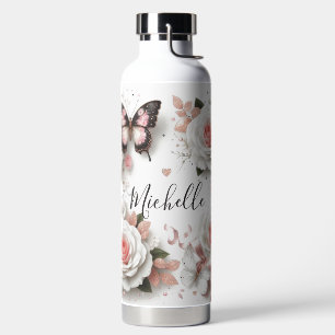 Beautiful Roses and Butterfly Water Bottle