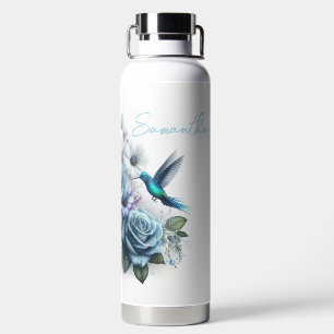 Beautiful Roses, Daisies and Hummingbird Water Bottle