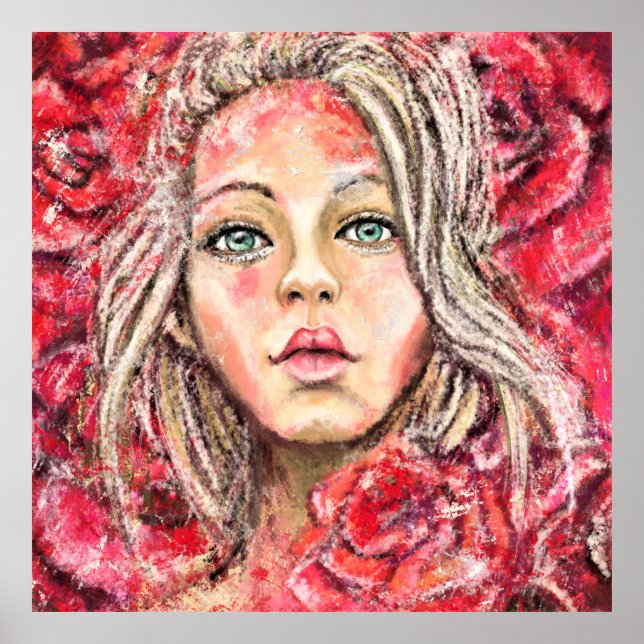 Beautiful Roses Girl Art - Original Painting Poster (Front)