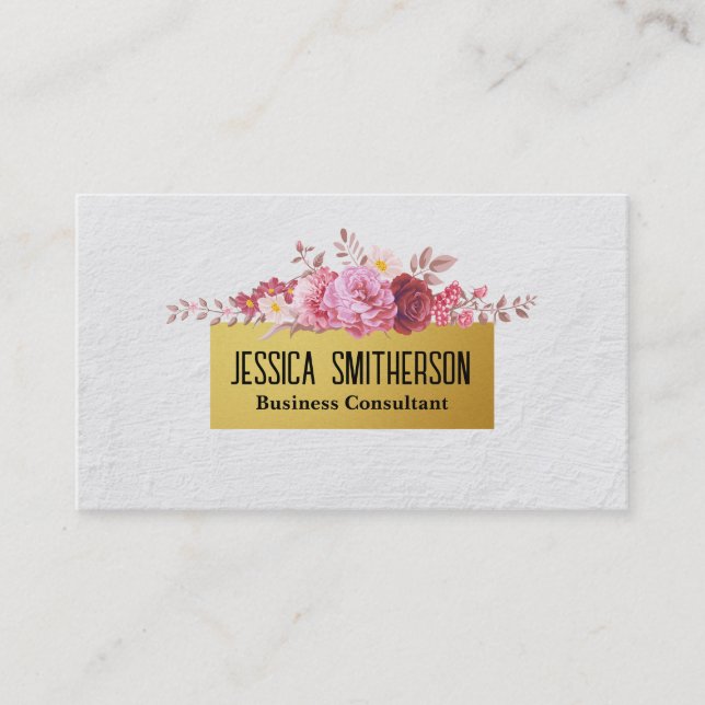 Beautiful Roses | Gold Gradient | White Texture Business Card (Front)